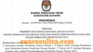 KPU Konawe Akan Rekrut Calon Anggota PPS di 22 Desa