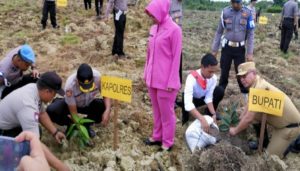 Gerakan Polri Peduli Penghijauan, Lahan Persiapan Asrama Polres Konawe Ditanami Ratusan Pohon