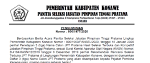 Pengumuman Eselon II Kabupaten Konawe Terpilih