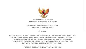 Peraturan Bupati Buton Utara Nomor 13 Tahun 2021 Tunjangan Hari Raya