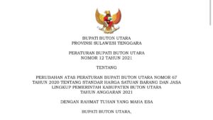 Peraturan Bupati Buton Utara Nomor 12 Tahun 2021 Tenrang SHS