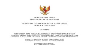 Perda Nomor 4 Tahun 2020 Tentang Perubahan atas Peraturan Daerah Kabupaten Buton Utara Nomor 8 Tahun 2012 Tentang Retribusi Pelayanan Kepelabuhanan