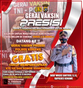 Besok, Polres Konawe Kembali Buka Gerai Vaksin Presisi Polri