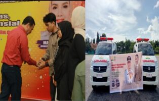 Andi Amran Sulaiman Beri Beasiswa Kepada Mahasiswa Yatim Piatu di Kolaka dan Dua Unit Ambulance di Konawe Utara
