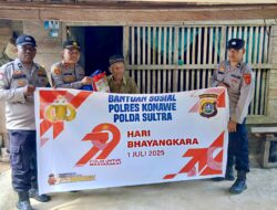 Sambut HUT Bhayangkara ke-79, Polres Konawe Sektor Puriala Berbagi Paket Sembako