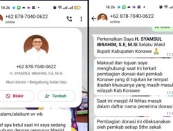 Oknum Catut Nama Wabup Konawe untuk Tipu Kades Lewat WhatsApp, Masyarakat Diminta Waspada