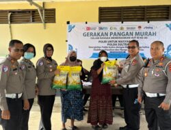 Ditlantas Polda Sultra Kawal Penyaluran Beras Bulog di Pasar Murah Polsek Poasia