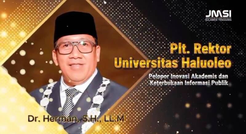 JMSI Sultra Anugerahkan Award kepada Plt Rektor UHO sebagai Pelopor Inovasi Akademik dan Keterbukaan Informasi