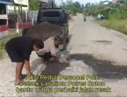Aiptu Mardiyanto Tambal Jalan Berlubang di Buton, Wujud Kepedulian Polri terhadap Keselamatan Warga