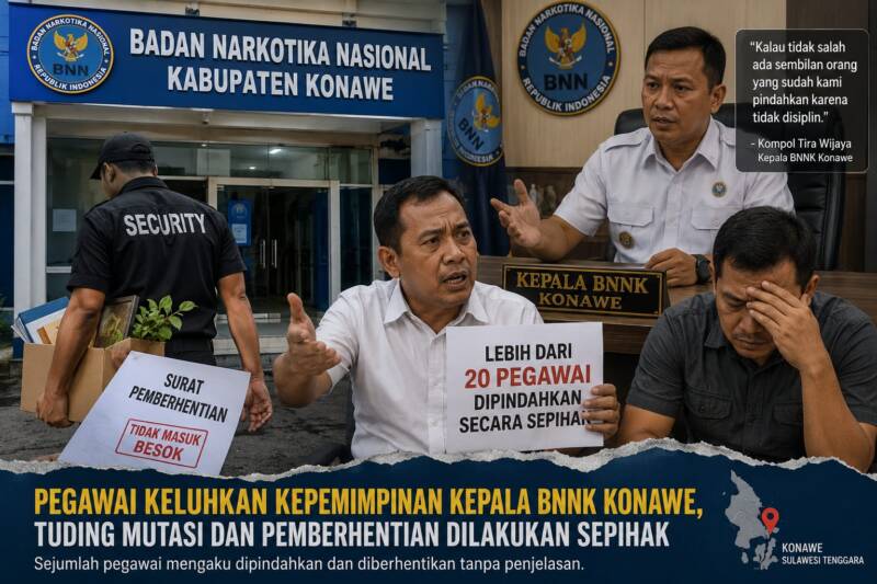 Pegawai Keluhkan Kepemimpinan Kepala BNNK Konawe, Tuding Mutasi dan Pemberhentian Dilakukan Sepihak
