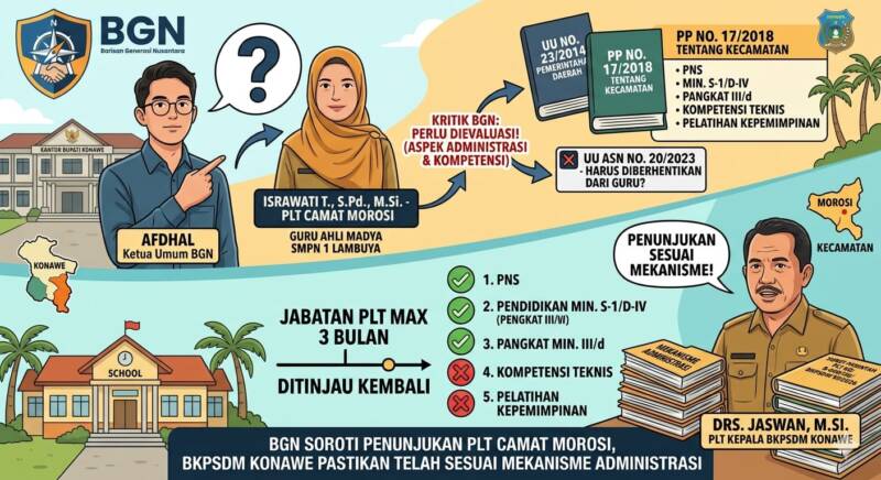 BGN Soroti Penunjukan Plt Camat Morosi, BKPSDM Konawe Pastikan Telah Sesuai Mekanisme Administrasi