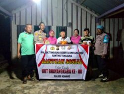 Peringati HUT Bhayangkara ke-80, Polsek Tongauna Tabur Bunga dan Salurkan Bantuan Sembako kepada Warga